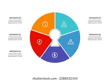 Key concept for infographic with 5 steps, options, parts or processes. Business data visualization.