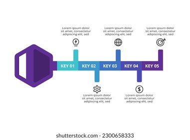 Key concept for infographic with 5 steps, options, parts or processes. Business data visualization.