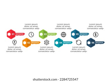 Key concept for infographic with 6 steps, options, parts or processes. Business data visualization.	