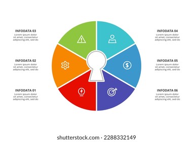 Key concept for infographic with 6 steps, options, parts or processes. Business data visualization.