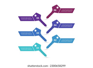 Schlüsselkonzept für Infografiken mit 6 Schritten, Optionen, Teilen oder Prozessen. Visualisierung von Geschäftsdaten.