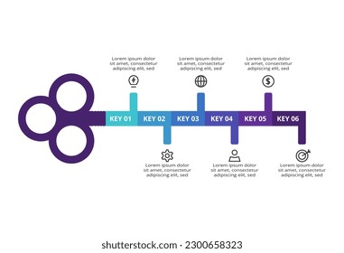 Key concept for infographic with 6 steps, options, parts or processes. Business data visualization.