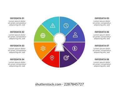 Key concept for infographic with 8 steps, options, parts or processes. Business data visualization.	