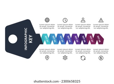 Key concept for infographic with 8 steps, options, parts or processes. Business data visualization.