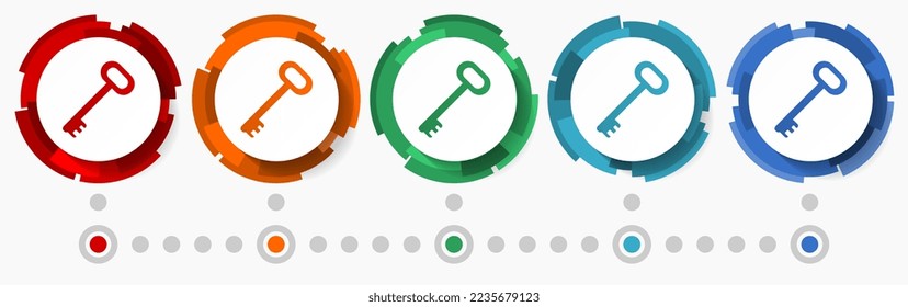 Key concept vector icon set, modern design abstract web buttons in 5 color options, infographic template