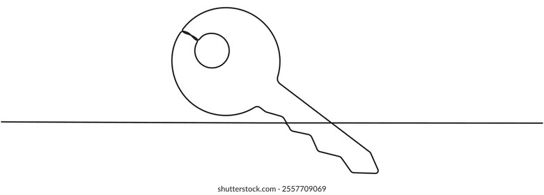 Key continuous line drawing. Private security object. Vector hand drawn illustration isolated on white