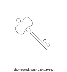 Key continuous line drawing, tattoo, logo design and print for clothes, key silhouette one single line on a white background, isolated vector illustration.