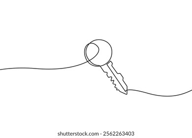 Key in Continuous One Line Drawing Style. House Key Simple Linear Drawing. Vector Illustration. Not AI