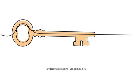 key continuous one line drawing, Key one line continuous drawing. Home key continuous one line illustration. Vector minimalist linear illustration, continuous line drawing of key vector illustration.