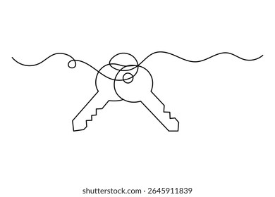 Key continuous one line drawing and minimalist style isolate outline vector illustration