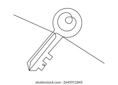 Key continuous one line drawing and minimalist style isolate outline vector illustration