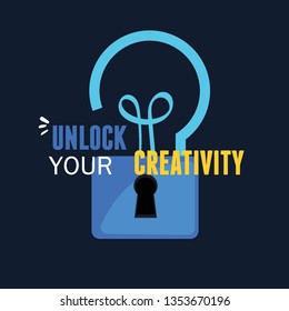 Key with creative bulb "unlock you creative" - vector illustration