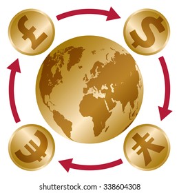 Key currency and foreign exchange, vector illustration