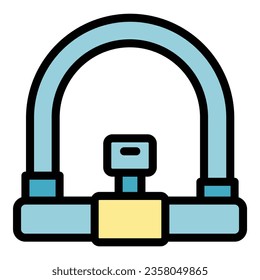 Key cycling lock icon outline vector. Safety bicycle. Rent safe color flat