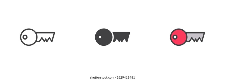 Key different style icon set. Line, glyph and filled outline colorful version, outline and filled vector sign. Security and access symbol, logo illustration. Vector graphics