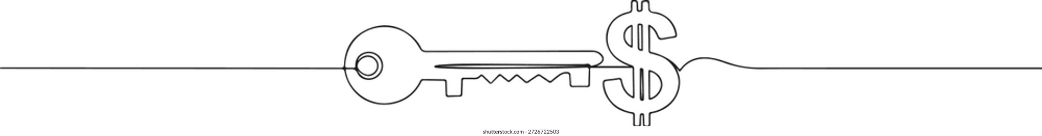 Clave con un símbolo de dólar, elegante diseño minimalista de dinero y materialismo, estilo de línea continua.