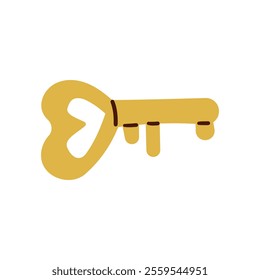 Key door icon isolated vector flat graphic, gold cartoon hand drawn illustration isolate on white .Heart shape key for holiday , valentine ,social media ,web or banner design .