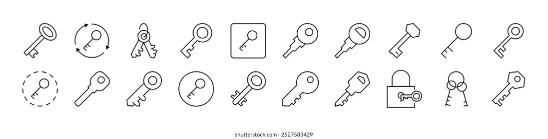Chave para Conjunto de Ícones de Porta para Interface do Usuário, Cartões, Livros, Aplicativos. Traço editável. Adequado para sites, livros, cartões, aplicativos