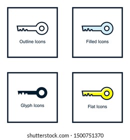 KEY DOOR  ICONS WITH SOME KINDS OF STYLES, LINE ICONS, FILLED ICON, GLYPH ICON, AND FLAT ICON