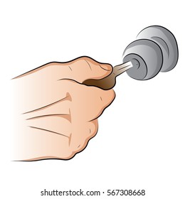 Key from door. Door lock. Color vector illustration.