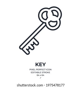 Key editable stroke outline icon isolated on white background flat vector illustration. Pixel perfect. 