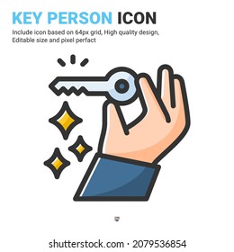 Key employee icon vector with outline color style isolated on white background. Vector illustration key person sign symbol icon concept for business, finance, industry, company, apps, web and project