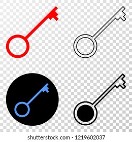 Key EPS vector icon with contour, black and colored versions. Illustration style is flat iconic symbol on chess transparent background.