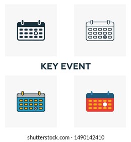 Key Event icon set. Four elements in diferent styles from business management icons collection. Creative key event icons filled, outline, colored and flat symbols.
