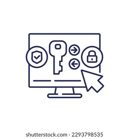 Key exchange line icon on white