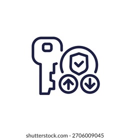 Icono de línea de intercambio clave, tecnología y pictograma de ciberseguridad