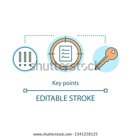 Key features, points concept icon. Key points. Tasklist idea thin line illustration. Rules, tips, guide. Important, warning information. Vector isolated outline drawing. Editable stroke