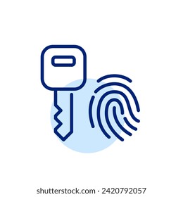 Key and fingerprint symbol. Secure biometrics access. Pixel perfect, editable stroke