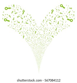 Key fireworks stream. Vector illustration style is flat eco green iconic symbols on a white background. Object double fountain constructed from random pictographs.