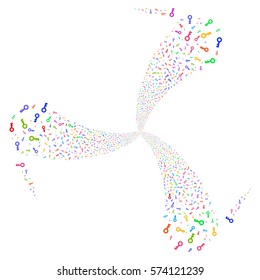Key fireworks swirl rotation. Vector illustration style is flat bright multicolored iconic symbols on a white background. Object twirl done from random design elements.