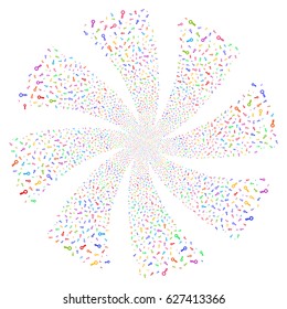 Key fireworks swirl rotation. Vector illustration style is flat bright multicolored iconic symbols on a white background. Object twirl made from random symbols.