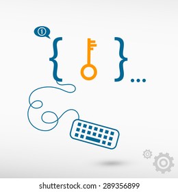 Key and flat design elements. Design concept icons for application development, web design, creative process, social media, seo, web page coding and programming.