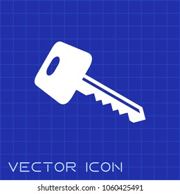Key flat icon vector on blue background.