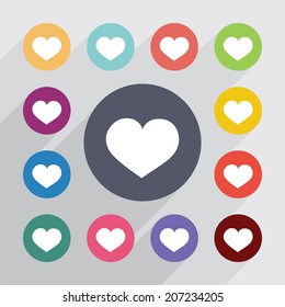 key, flat icons set. Round colorful buttons. Vector