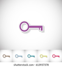 Key. Flat sticker with shadow on white background. Vector illustration