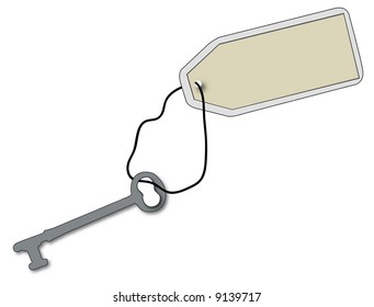 key fob or ring with antique style key - vector