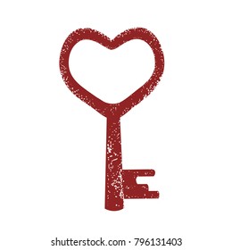 The key is in the form of a heart. Red vector design element.