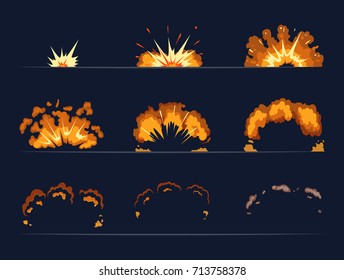 Key frames of bomb explosion. Cartoon illustration in vector style. Bomb explosion and cartoon bang burst dynamite vector