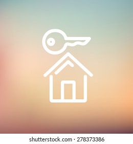 Entscheidend für das Haus Icon dünne Linie für Web und mobile, moderne minimalistische flache Design. Vektorweißes Symbol auf Farbverlauf-Mesh-Hintergrund.