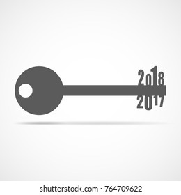 Key to the future 2018 year. Vector illustration. Gray conceptual key in flat design