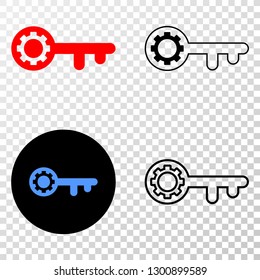 Key gear EPS vector pictograph with contour, black and colored versions. Illustration style is flat iconic symbol on chess transparent background.