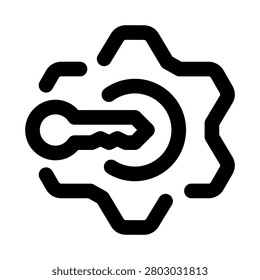 Key gear icon. Editable line icon. Professional and modern outline icon vector illustration featuring key integrated with mechanical gear in a sleek design.
