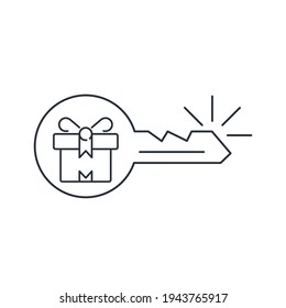 The key to gifts. Vector linear icon isolated on white background.