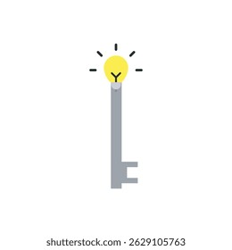 Chave com uma lâmpada brilhante na parte superior, simbolizando a chave para o sucesso, oportunidade ou soluções criativas. Ótimo para negócios, treinamento e temas de autodesenvolvimento.