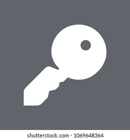 Key glyph vector icon. White isolated symbol for interface on gray background.