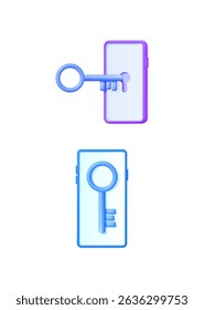 Tecla entrando na tela do telefone para abri-la. Conceito de proteção do telefone celular para segurança digital. Design de solução de senha de Internet.